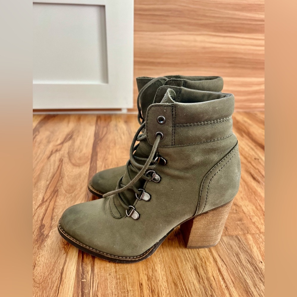 Steve Madden Olive Green Lace-Up Heeled Booties